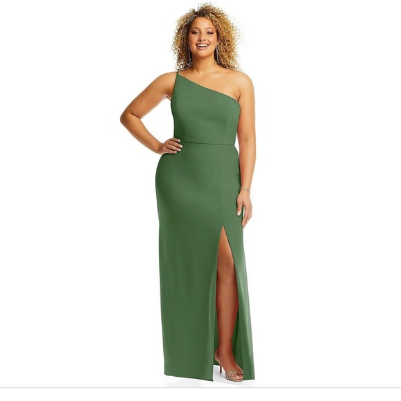 After Six One Shoulder Trumpet Gown With Front Slit Vineyard Green 8R - Picture 1 of 12